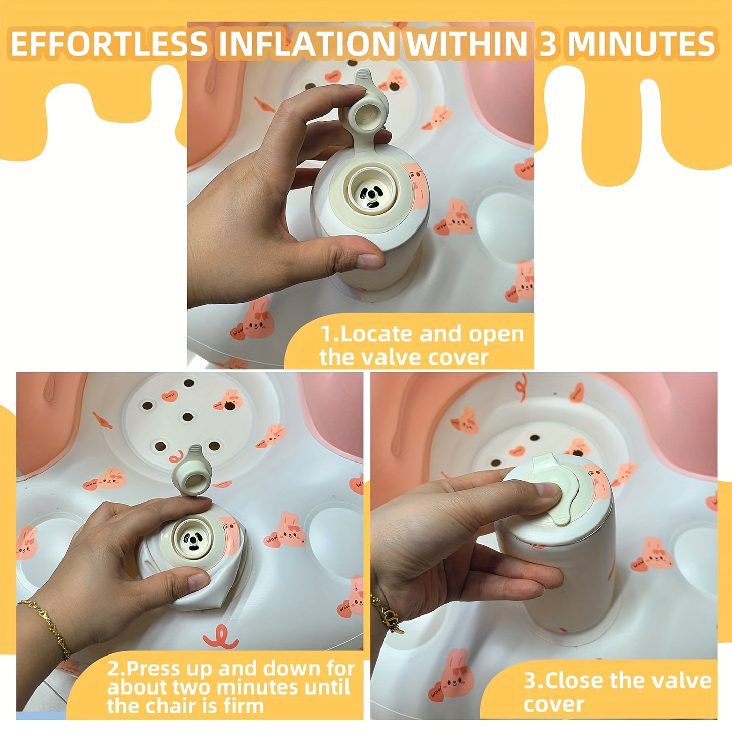 Sungdogin Love Bunny Inflatable Baby Seat for 3-36 Months Portable Travel Friendly Pink