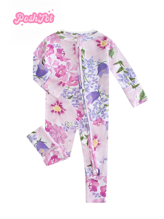 Ship From US, POSHTOT Morning Glory Print Bamboo Fiber Baby Long Sleeve Pants Tights. Comfortable Fit, Cute, Baby Two-way Zip-up Onesie With Folding Feet And Mittens For Ages 0-2. Casual Outdoor Jumpsuit For Babies.Children'S