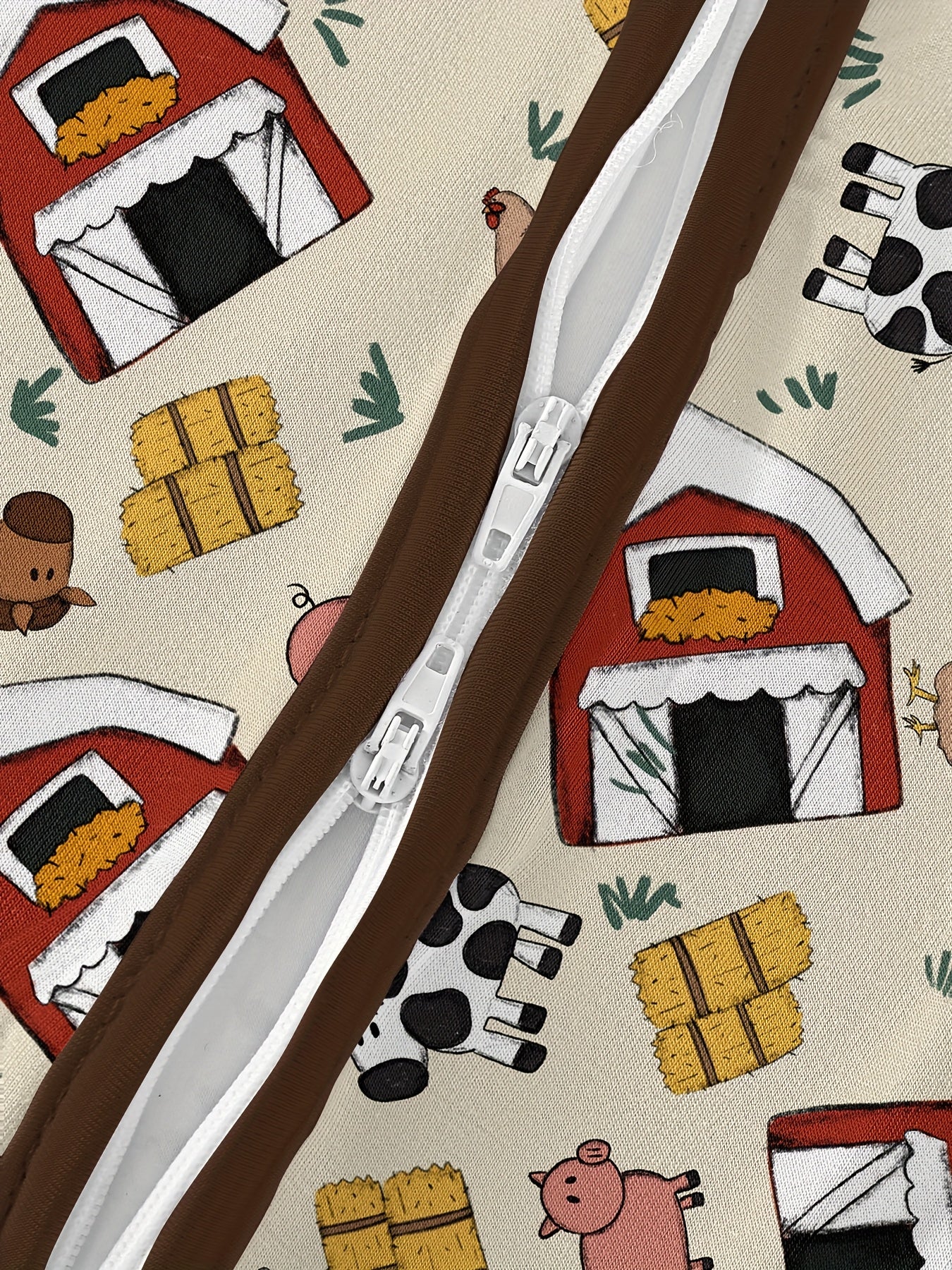 [Bamboo | Soft] Soft Bamboo Fiber Youngsters Romper | Long Sleeve, Zipper Closure, Anti-Grip Feet & Mitten Cuffs | Machine Washable, All-Season Comfort, Cartoon Farm Prints, Safe Youngsters, Bamboo Youngsters Clothes