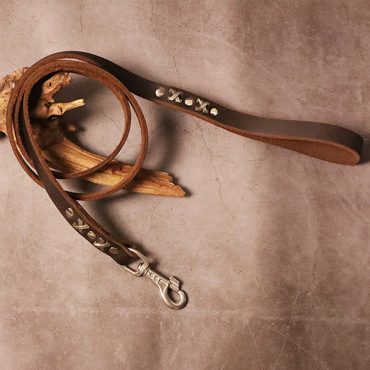 Heavy duty dog training leash, handmade, retro rivet design, suitable for small, medium, and large dogs - Durable flat design with comfortable grip, dog leash, thick cowhide made explosion-proof punch