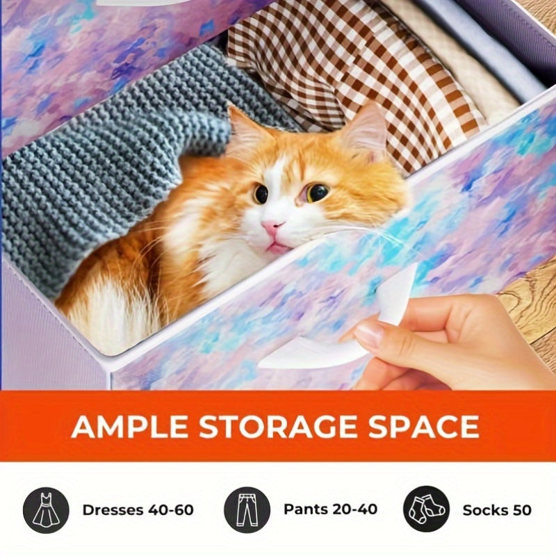 Compact Fabric Dresser Organizer with Drawers in Tie-Dye Purple Design for Stylish Storage