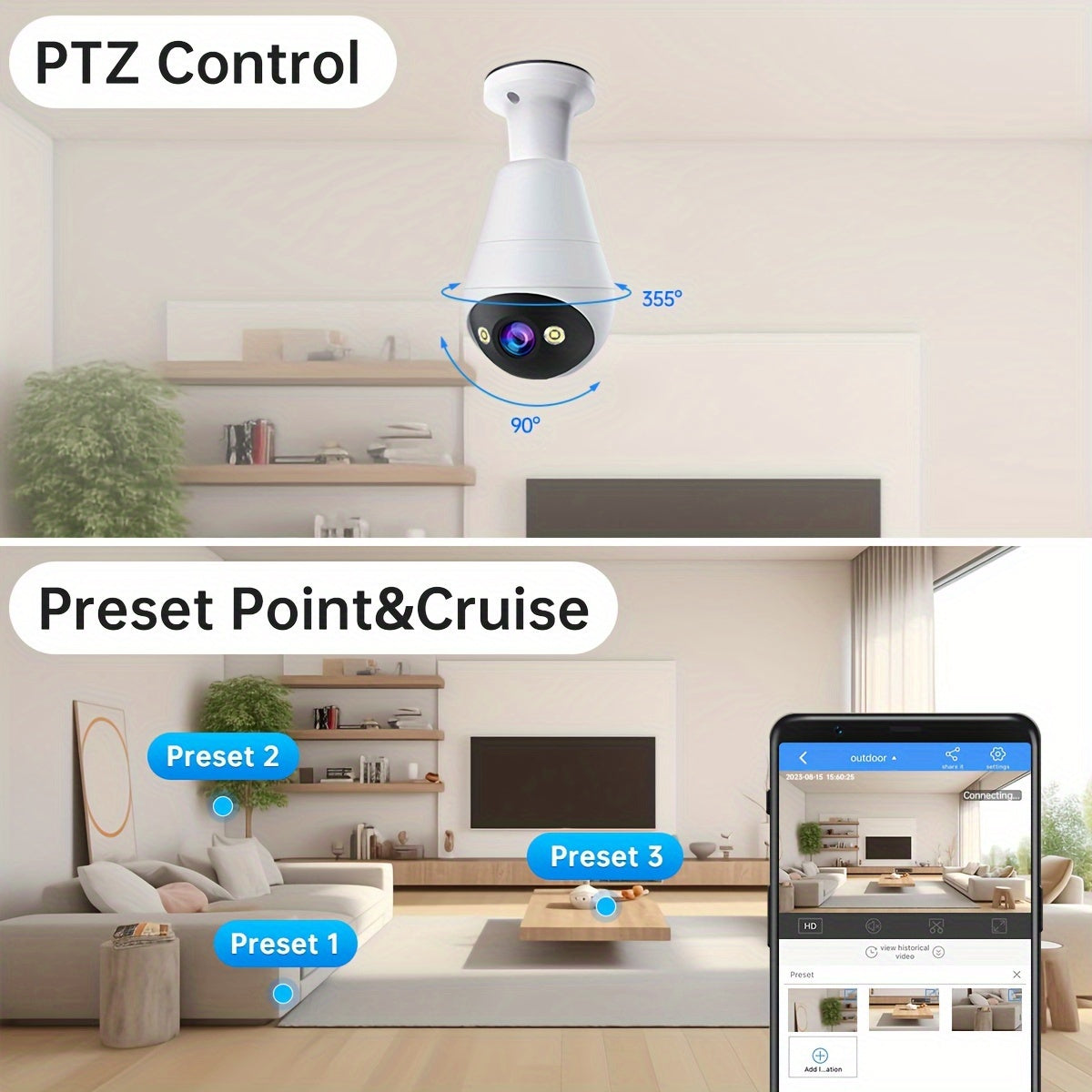 4Pcs FHD 3MP Wifi CCTV Camera Bulb with Two Way Audio and Auto Tracking for Home Security