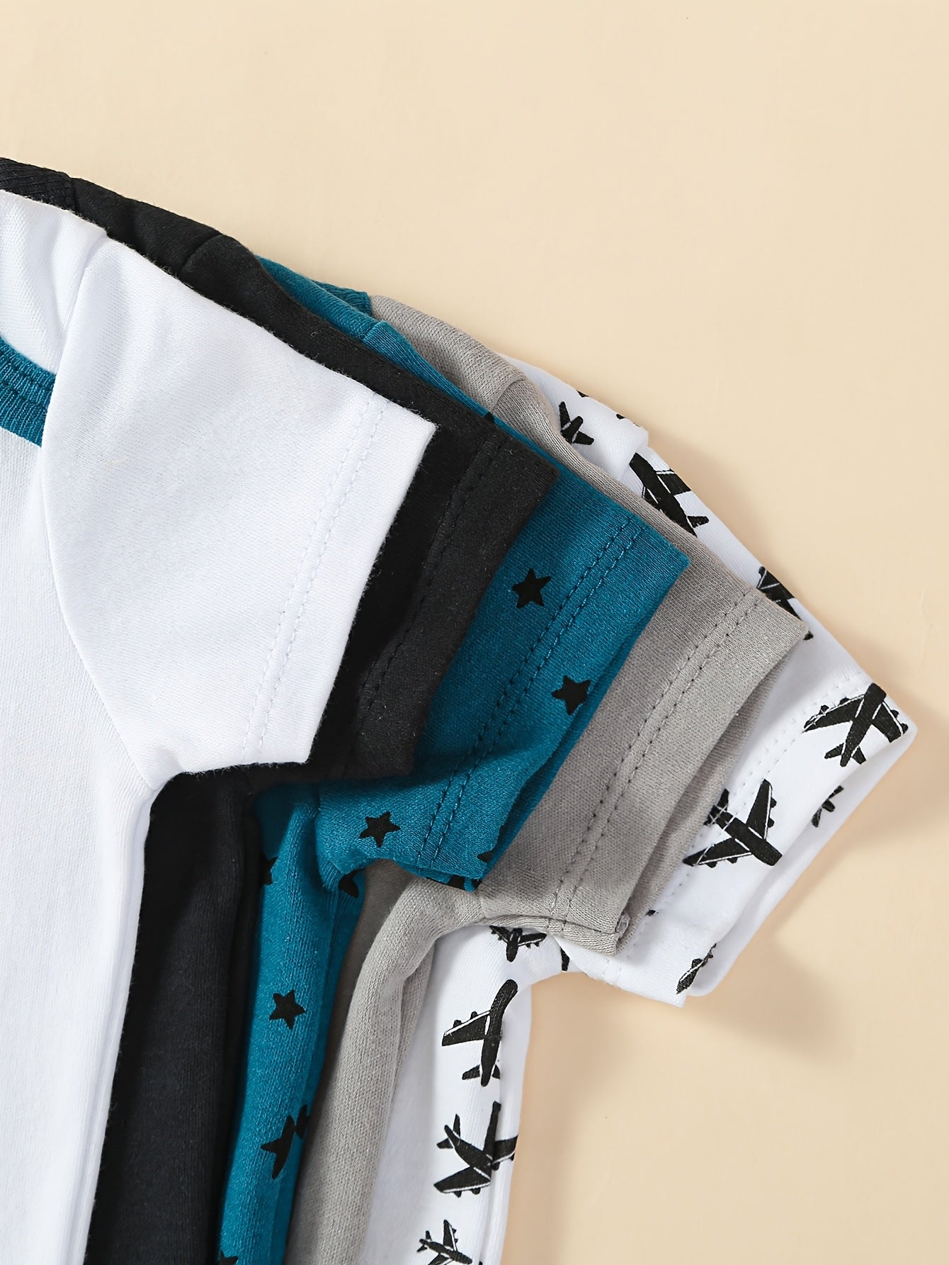 5pcs Set Of Baby Boy's Short Sleeved Cartoon Triangle Jumpsuit, Khai, Baby Boy's Airplane Tie, Gentleman's Casual Climbing Suit