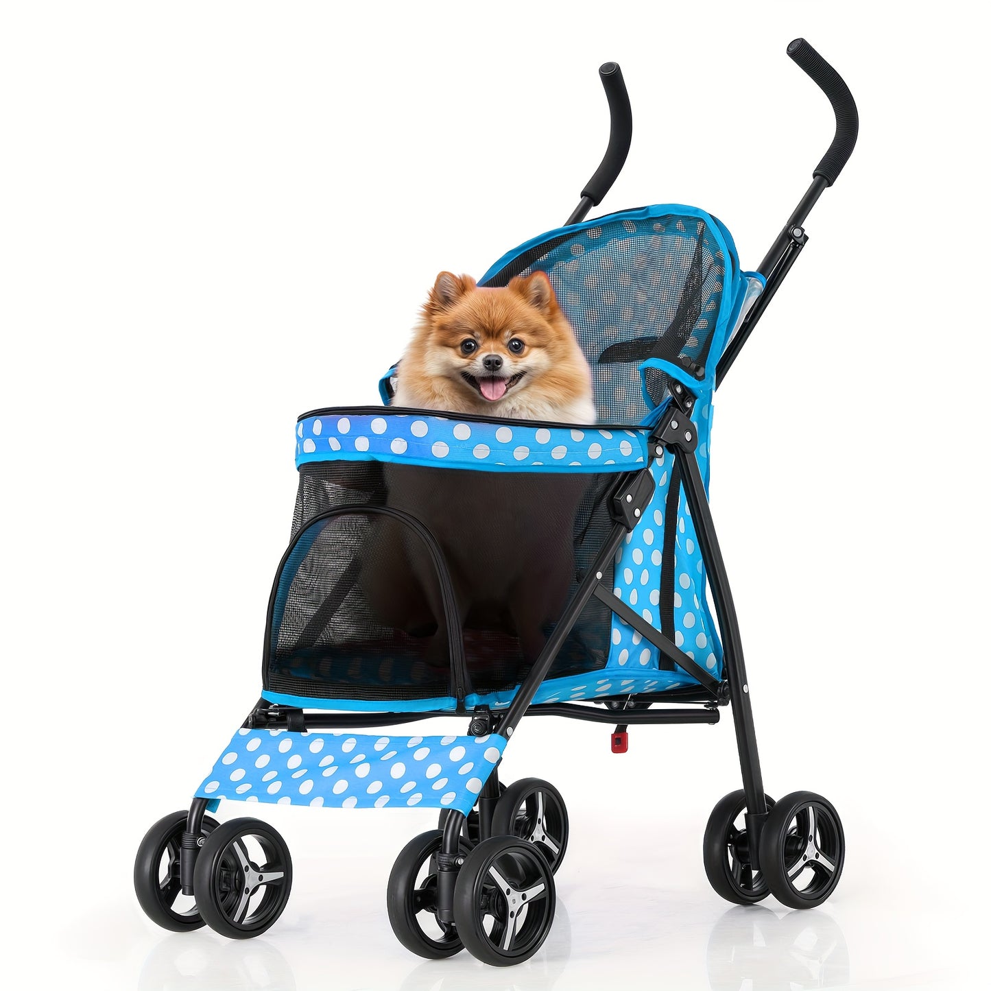 MoNiBloom 4-Wheel Pet Stroller for Small/Medium Dogs up to 22 lbs - Easy-Fold Jogger Stroller with Sun Cover, Breathable Mesh, Rear Storage Bag & Cushioned Pad - Durable Nylon Design for Outdoor Walks & Travel, Visible Mesh P