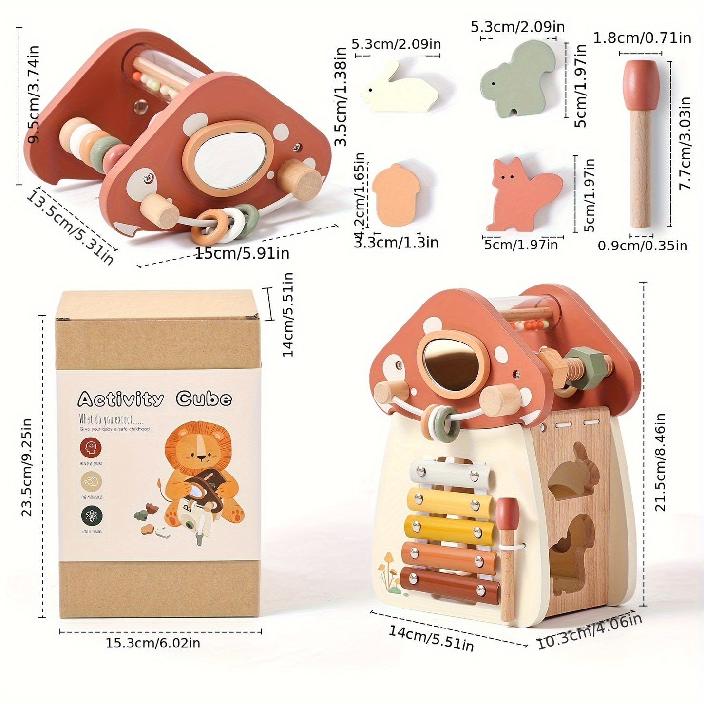 Multi-functional Mushroom Five-in-One Toy Set for Cognitive Development and Hand-Eye Coordination