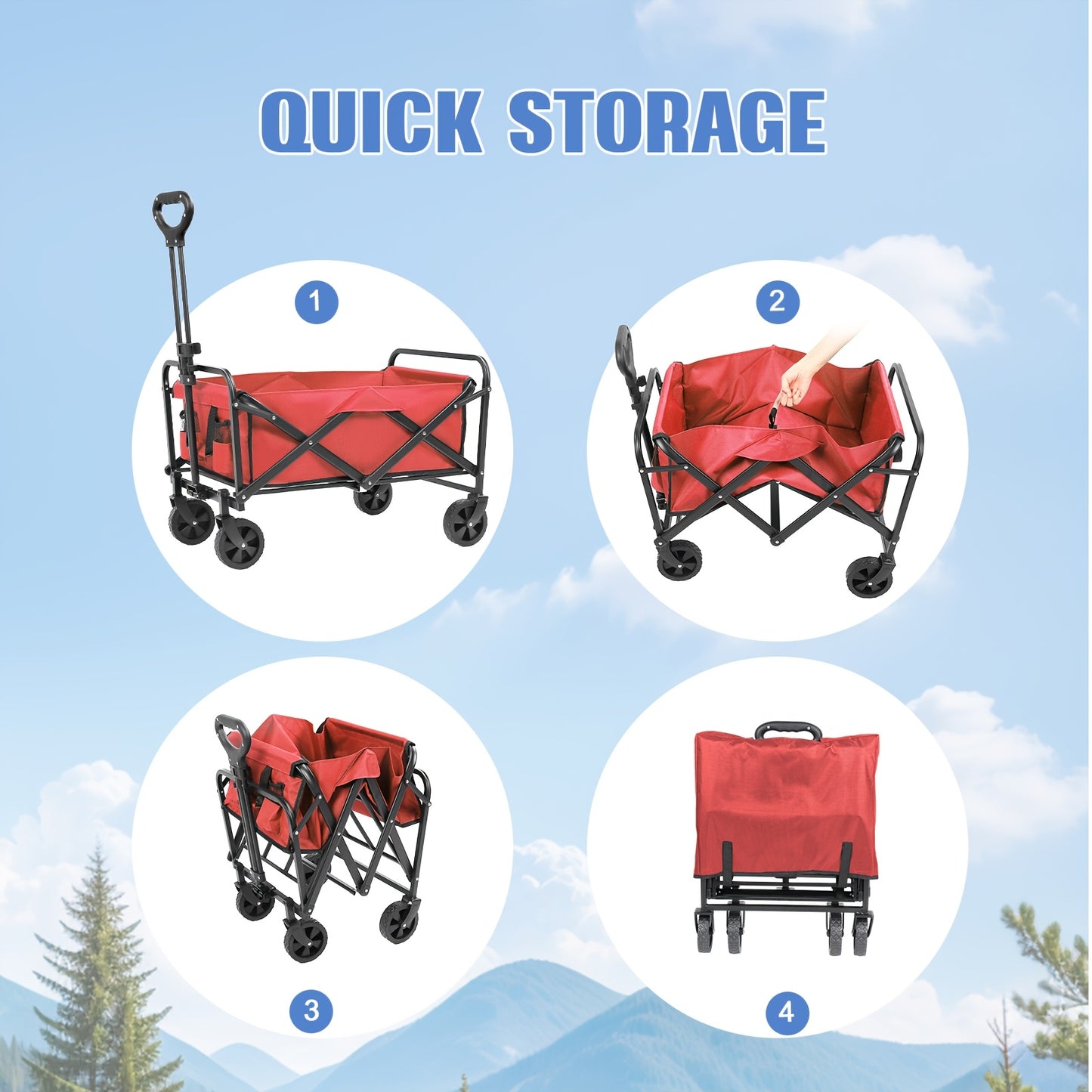YSIATN Collapsible Folding Wagon Cart - 350LBS Capacity, 50L Large Capacity, 4 All-Terrain Wheels, 360° Rotating Front Wheels, 600D Oxford Fabric, Compact Fold & Portable for Beach, Camping, Shopping, Pet Stroller, Large Fol