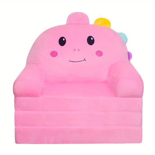 2 in 1 Convertible Velvet Youngsters Couch Soft Pink Cartoon Design Flip Open Chair