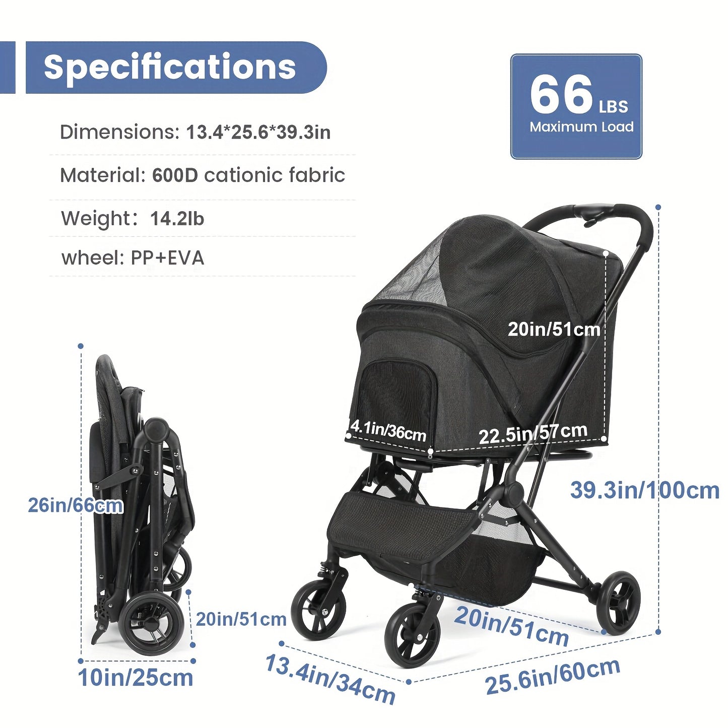 Pet Stroller 4 Wheels Dog Cat Stroller, Pet Folding Stroller, Foldable Dog Cat Cage Jogger Stroller Holder With Shock Absorption,, Breathable And Visible Mesh For Medium/Large Small Dogs Cats