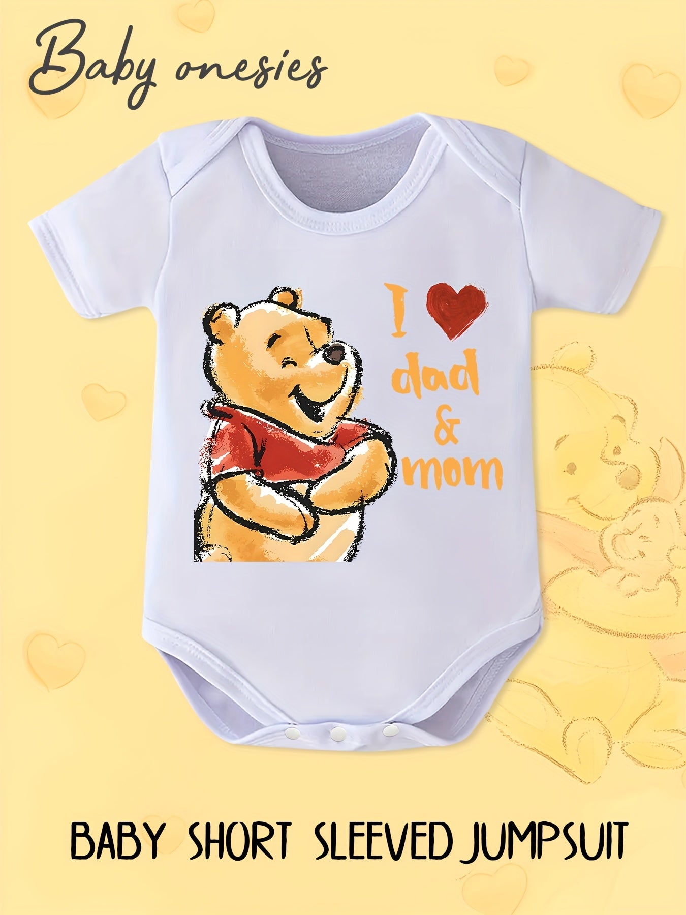 Infant Bodysuit I Love Dad and Mom Adorable Cartoon Bear Design Soft Cotton for Newborns