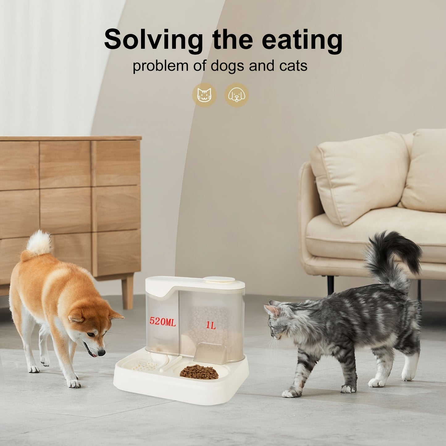 Automatic Cat Feeder And Water Dispenser Set Non Electric With Reusable Filter 1.0 Gal Capacity