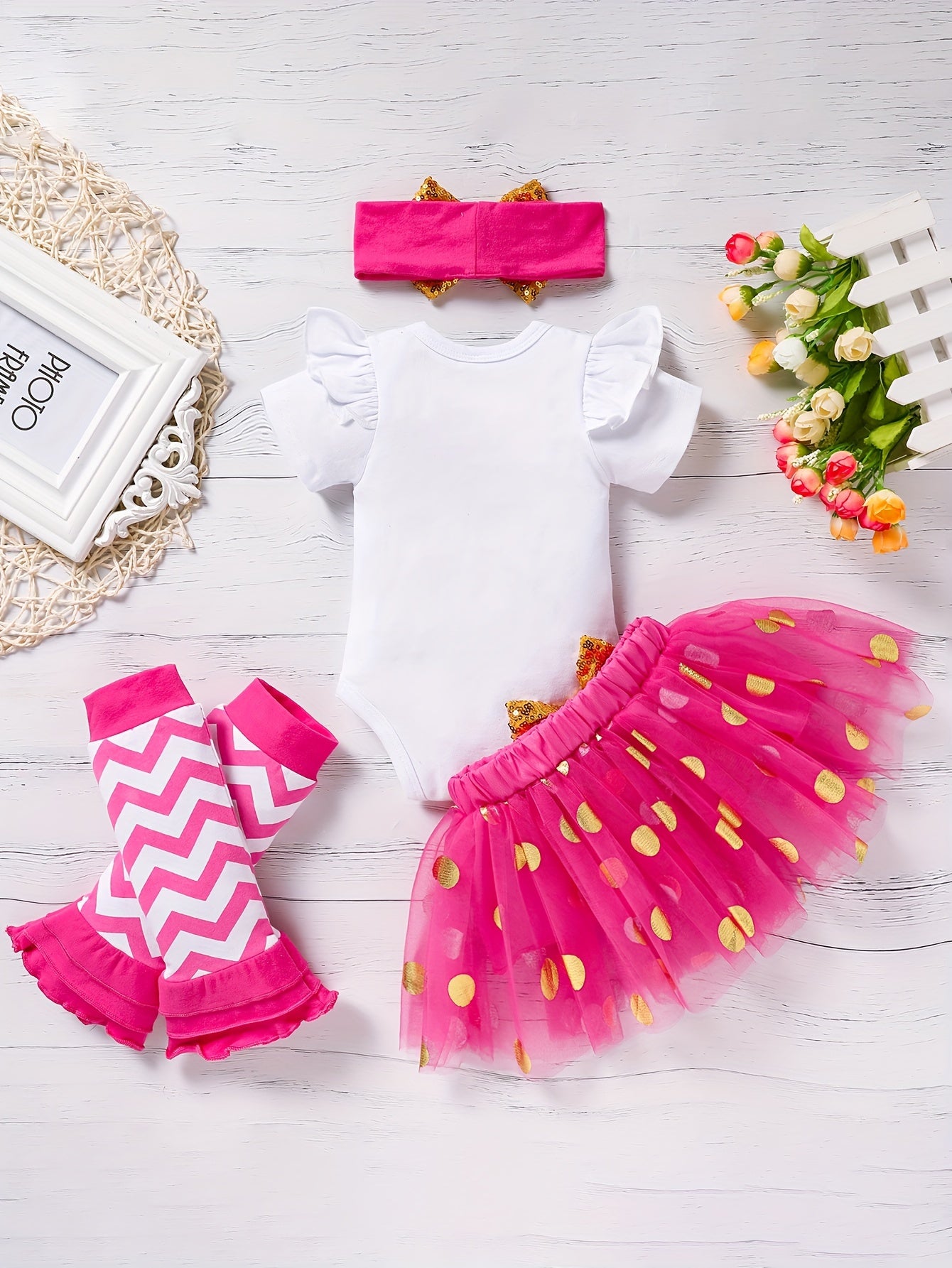 Zukuco Newborn Baby Girl Outfits Infant Letter Print Romper+Tutu Skirt+Headband+Legging Warmer Coming Home Clothes Set