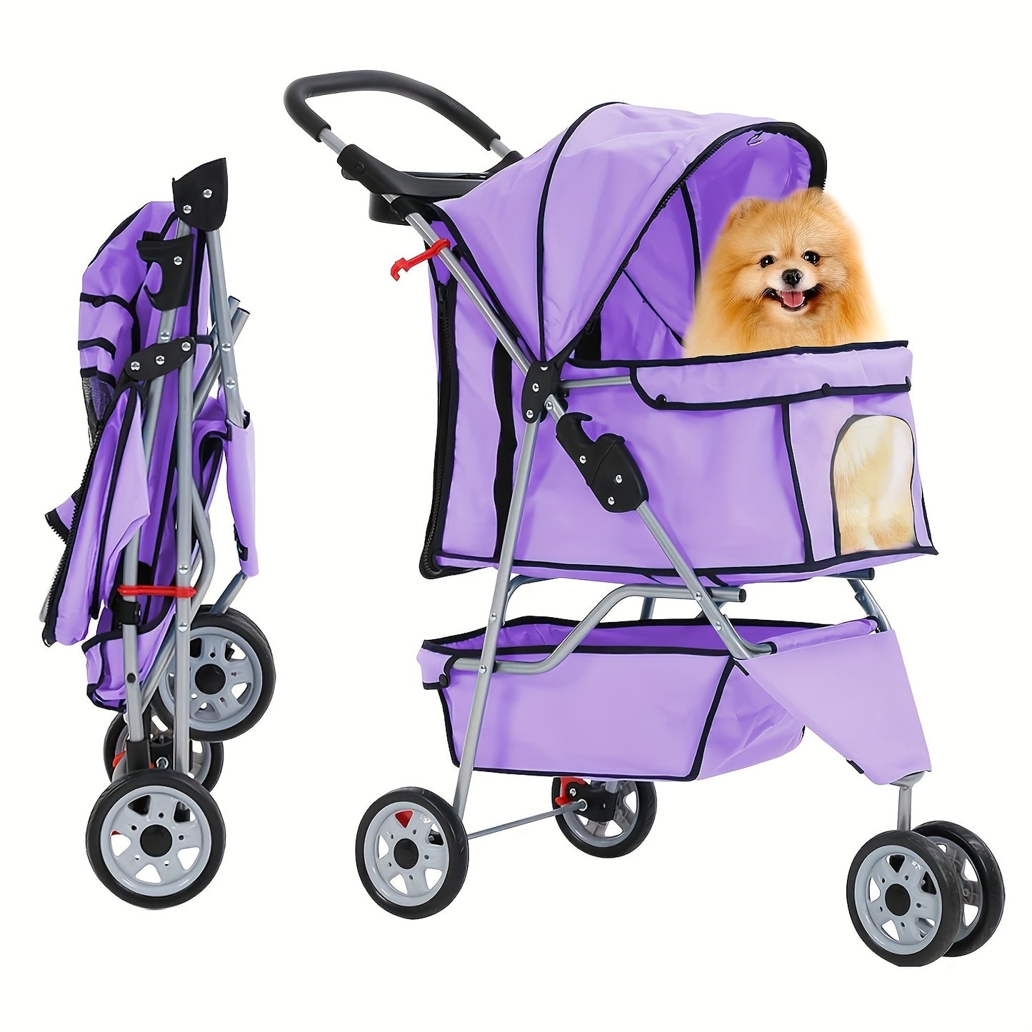 3 Wheels Pet Cat Jogger Stroller, Folding Carrier Waterproof Puppy Stroller With Cup Holder & Removable Liner, Dog Strollers For Small Dogs, For Small And Medium Pets