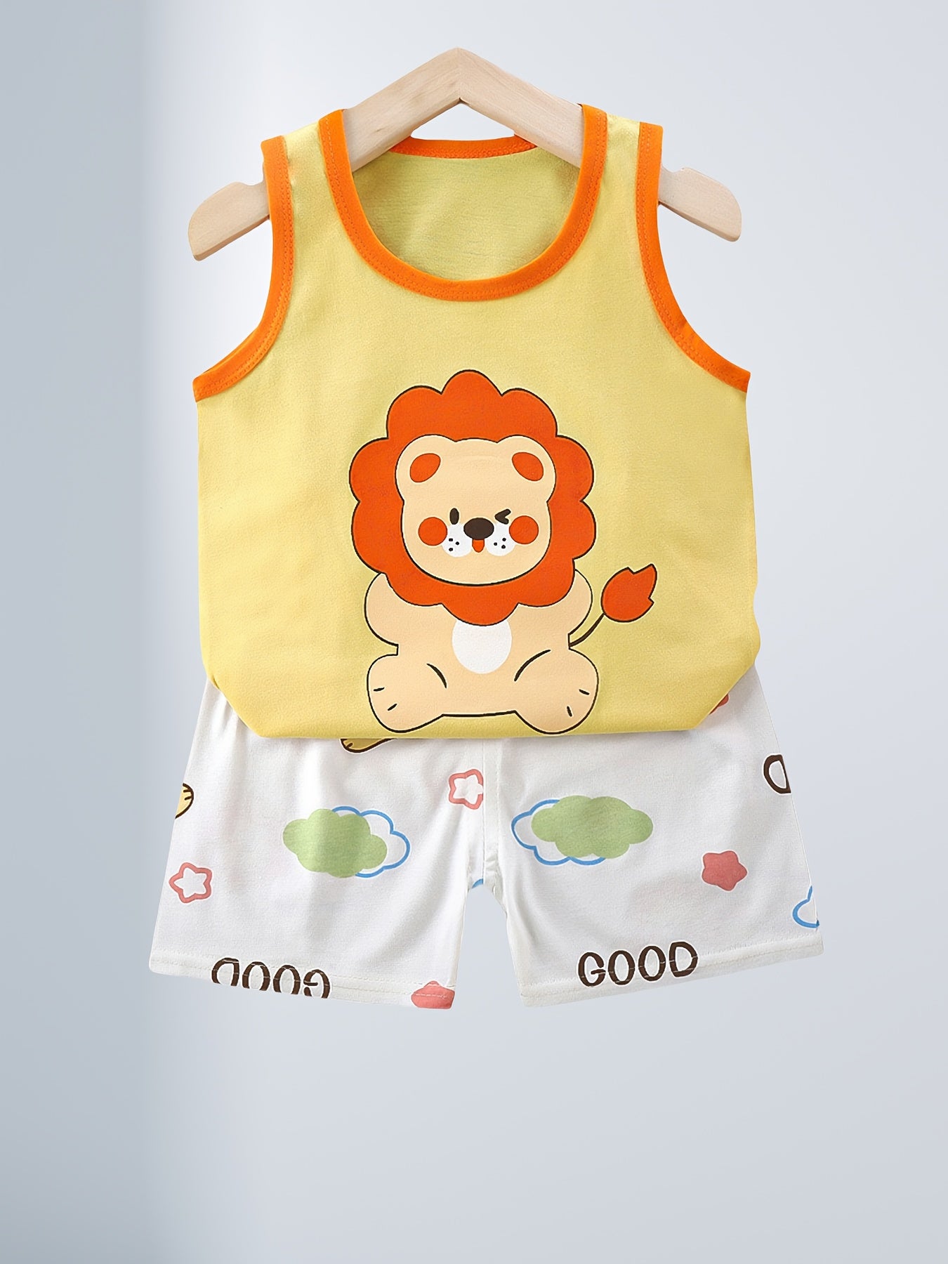 DinoFun Cartoon Dinosaur Sleeveless Shorts Set – Soft and Breathable Comfort for Boys