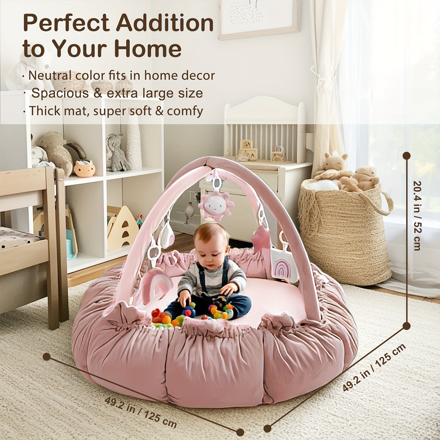 Cloudico 5 In 1 Thick Plush Baby Play Gym With Tummy Time Mat And 6 Toys From Baby To Toddler Ball Pit Pet Cushion