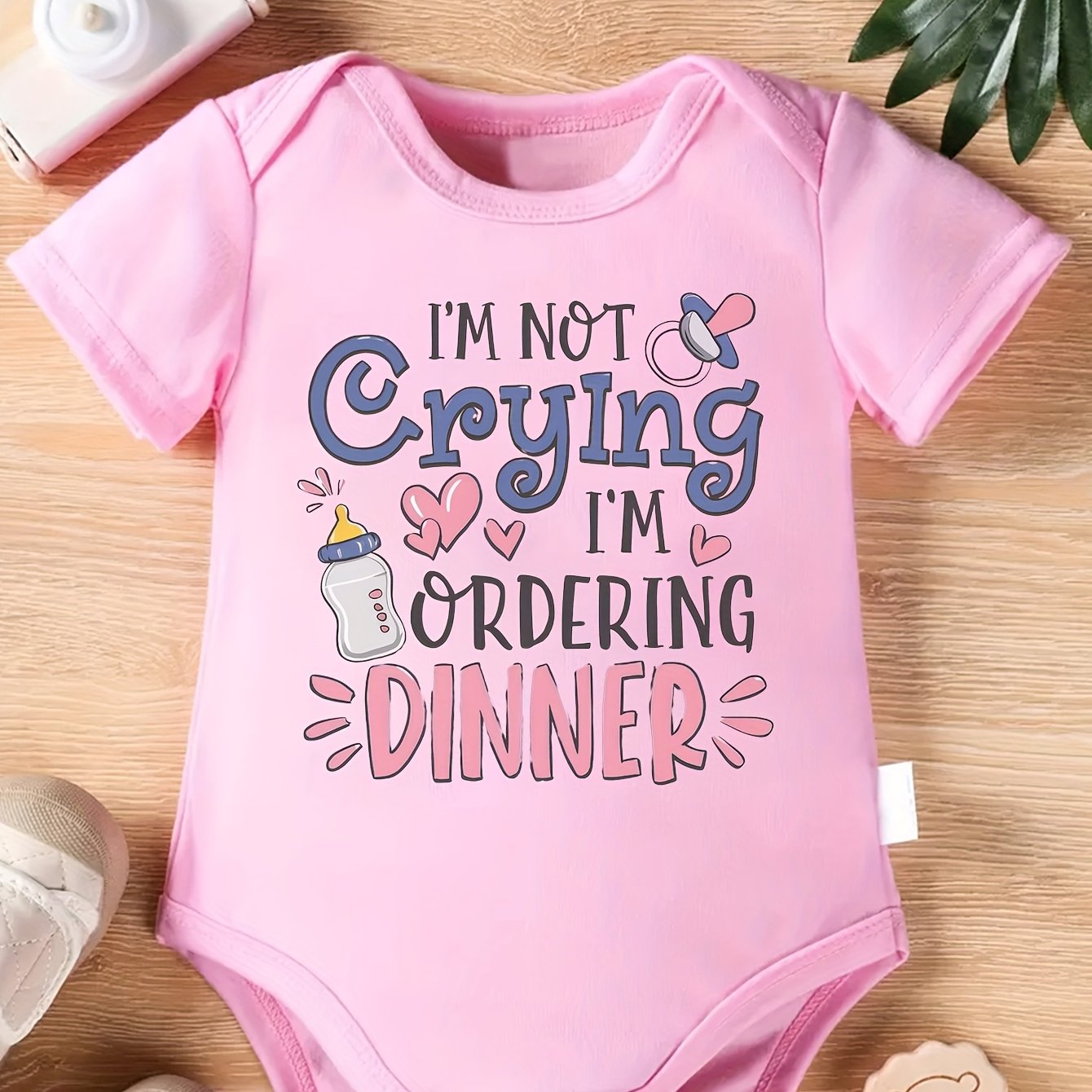 Baby Newborn Cotton Funny Quotes Romper for Comfortable Outdoor Play in White Pink Gray