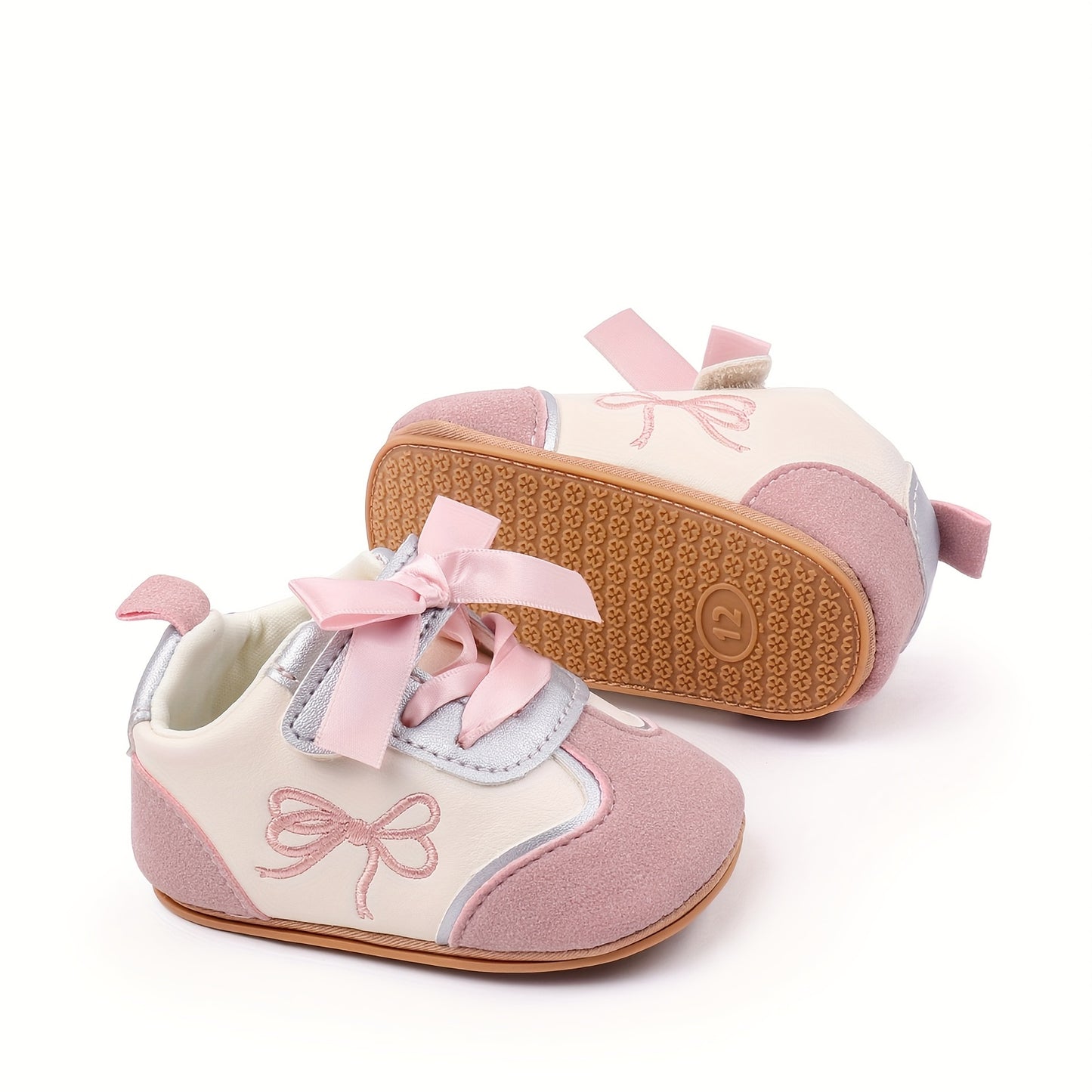 Baby Girl First Walker Sneakers - Soft Pink &, Non-Slip PVC Sole, Easy Slip-On Closure, Lightweight Toddler Shoes for Girls, for Everyday & Special Occasions, Toddler Sneakers, Stylish Infant Footwear, Comfortable Crib Shoes,