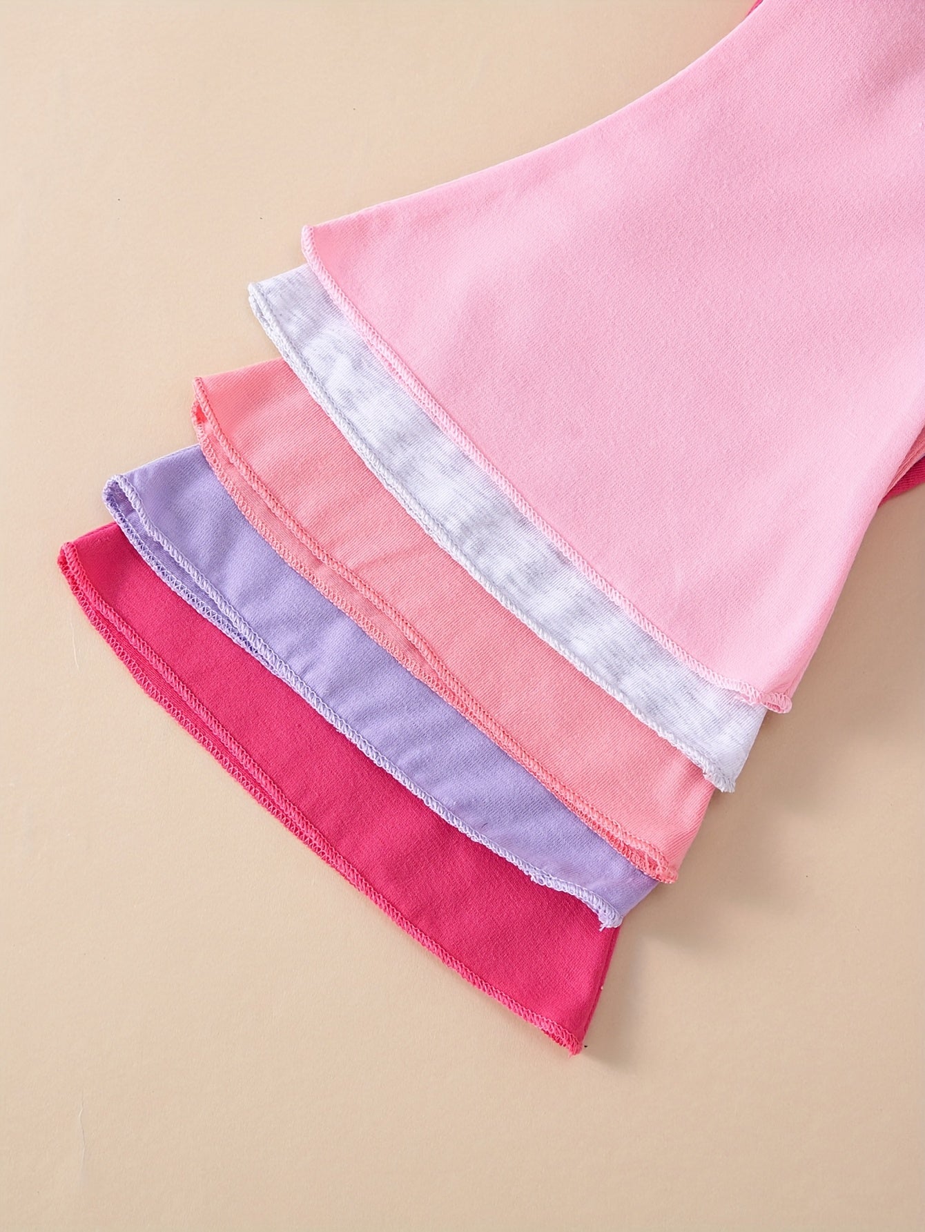 10pcs Toddler Outfit Set, Soft Comfortable Knitted Fabric, Solid Color, Casual Style, Regular Fit, Polyester 95%, Elastane 5%, Short Sleeve Top and Flared Long Pants Set