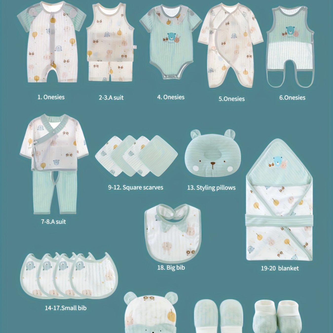 Boy Summer Clothes + New Baby Daily Items, Complete Set of 27pcs, 5 Sets of Clothes + Hats + Belly Covers + Pillows + Hand and Foot Covers + Belly Covers, Baby Supplies, Baby Full Moon Long Sleeve Set, Baby Onesie, Local Ware