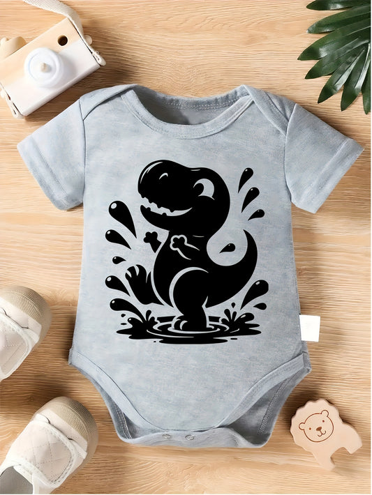 Youngsters Cotton Romper with Dinosaur Graphic Soft Short Sleeve Outfit for Boys and Girls