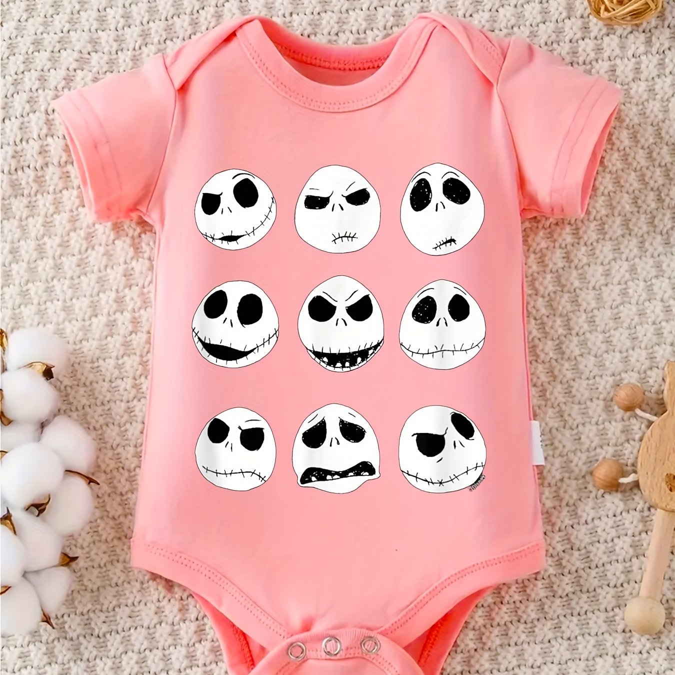 Jack Skellington Faces Crawl Suit Unisex Cotton Romper with Fun Character Designs