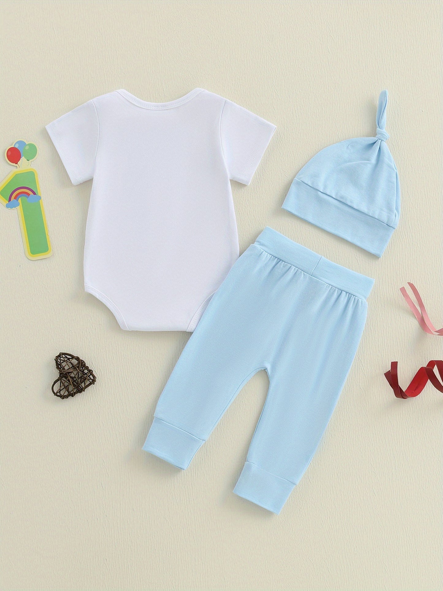 3pcs Newborn Baby Summer Outfit Dinosaur Elephant Romper Long Pants Hat Set