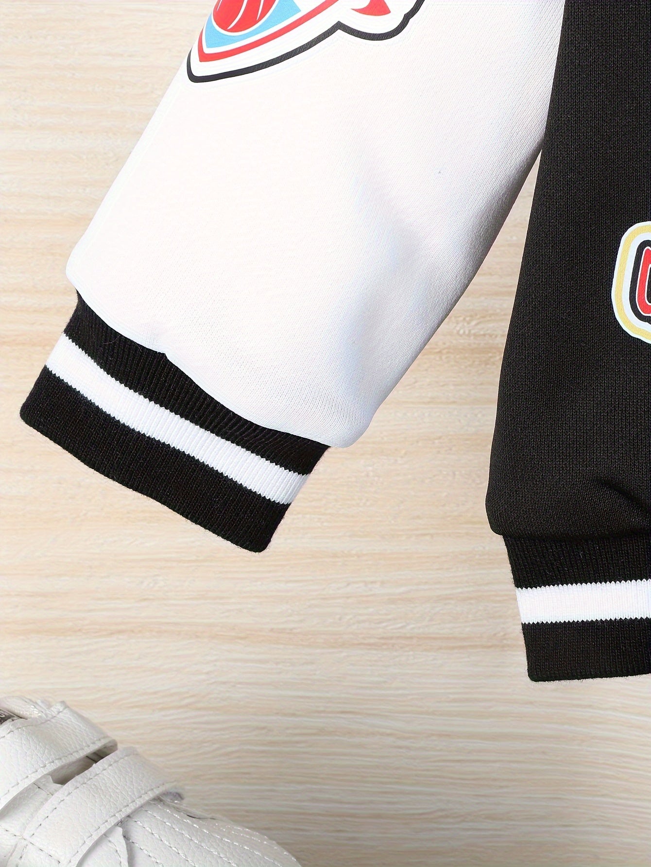 Boys' Cartoon Applique Baseball Jacket and Pants Set - Cotton Blend Casual Outfit with Slight Stretch, Three Quarter Sleeves, Regular Fit for Fall/Winter - 65% Cotton, 35% Polyester, for Outdoor, Perfect for Outdoor