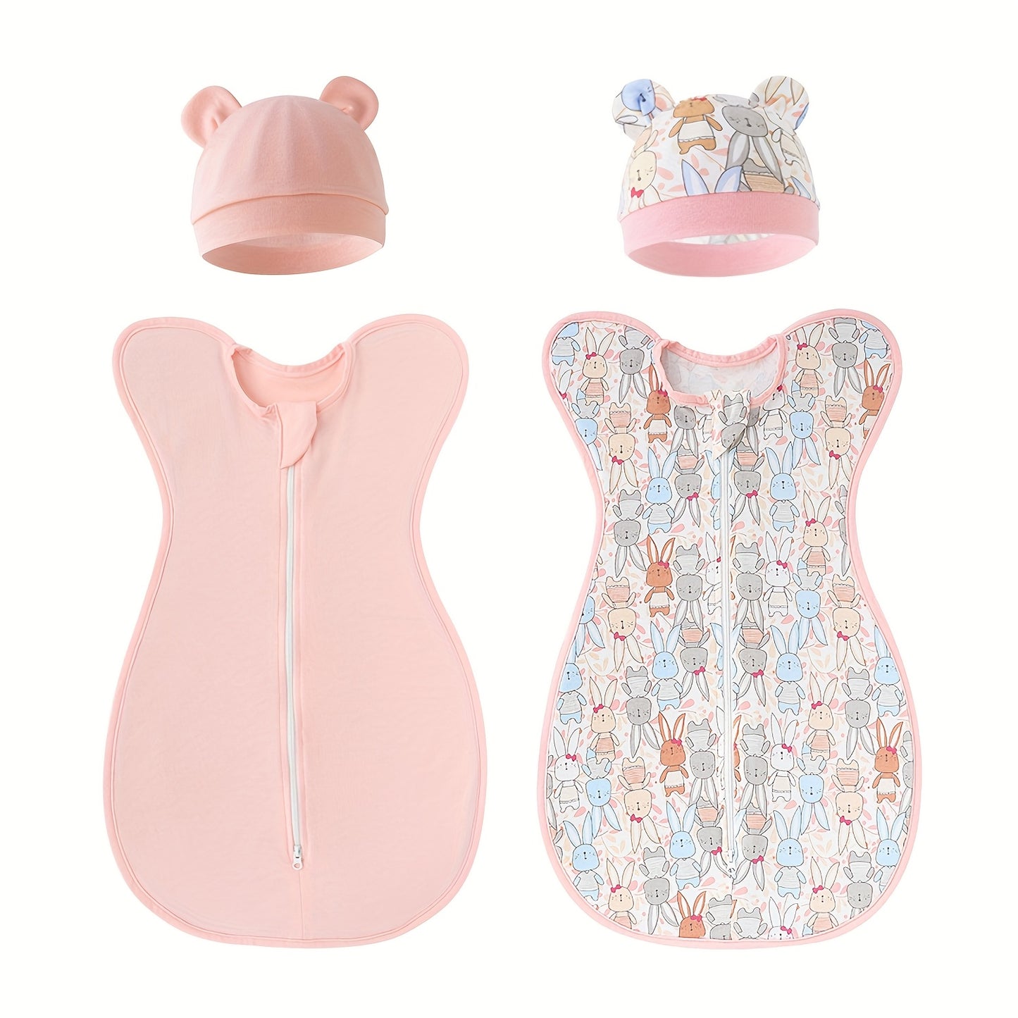 Set Of 2 Super Soft Newborn Sleeping Bags (Suitable for 0-6 Months) - Double Zipper, Breathable And Soft, Kids Wearable Blanket with Matching Hood, Suitable for Newborn Kids Girls, Great Newborn Gift