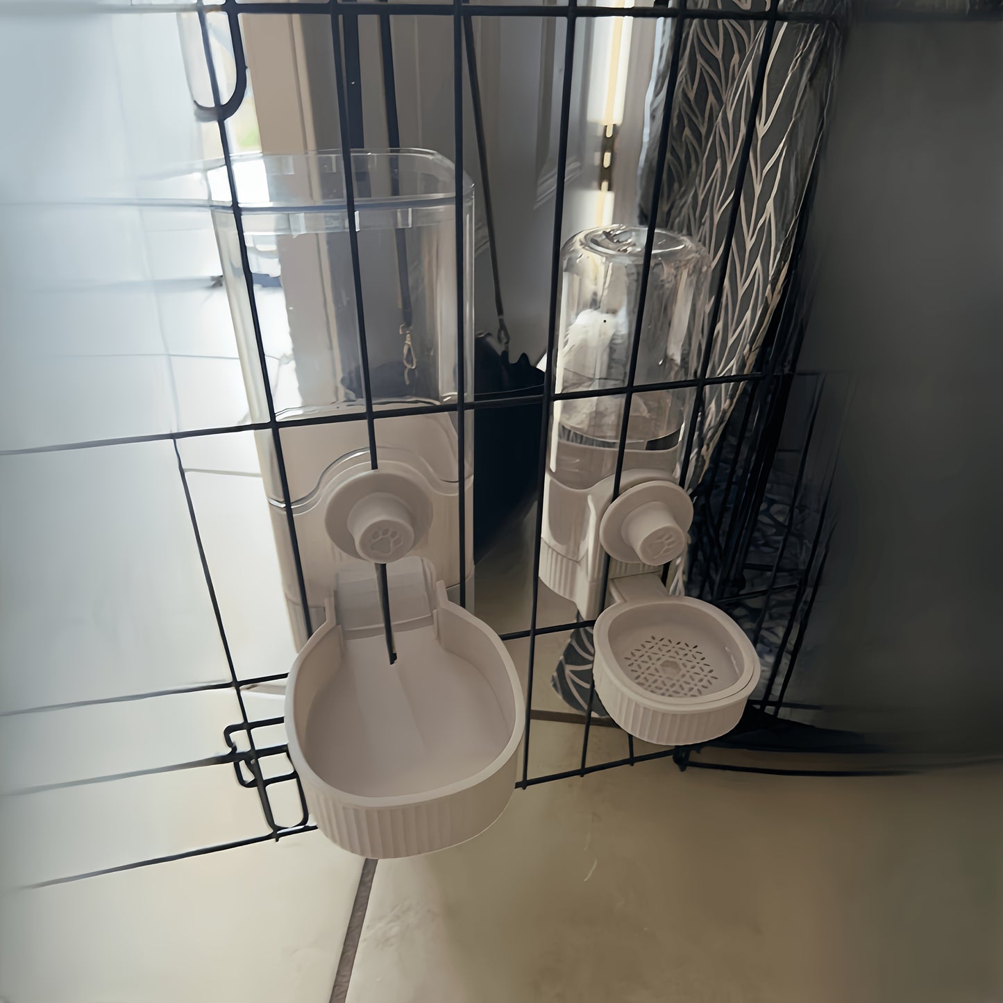 Automatic Hanging Gravity Pet Feeder And Water Dispenser Set With Cage Container Bowl