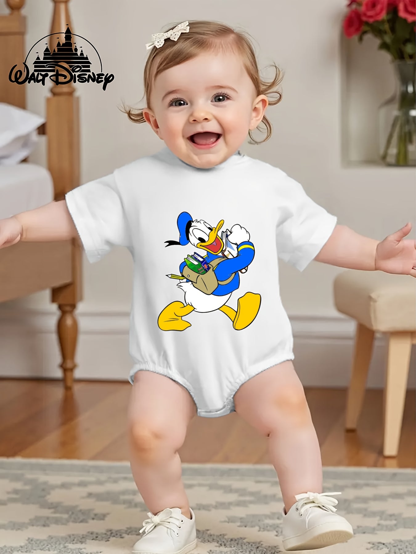 Donald Duck Printed Baby Onesie for Kids Cute Cartoon Design Short Sleeve Cotton Fit