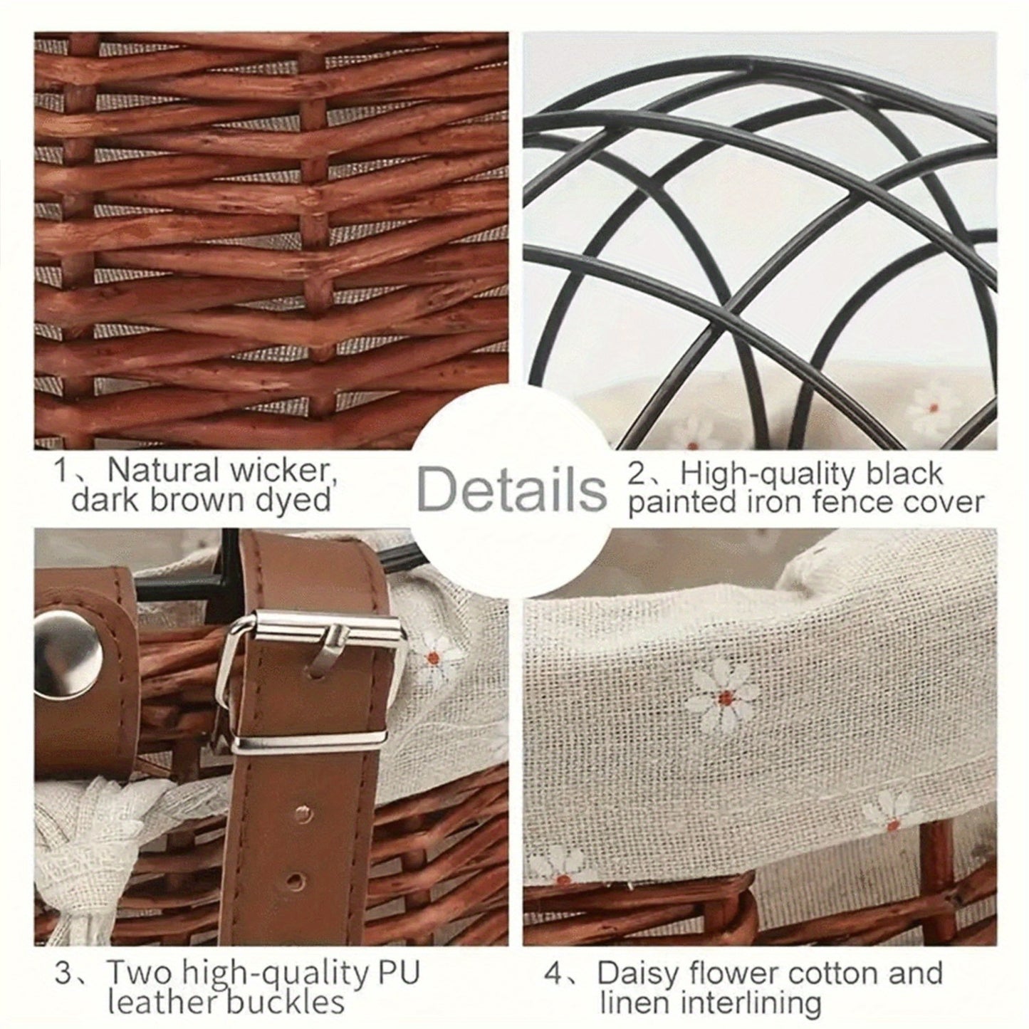 Wrought Iron And Wicker Pet Bike Basket With Lid Front