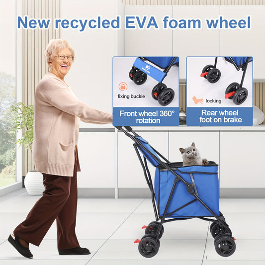 Versatile Folding Car for Small Pets, Shopping, Heavy Duty, Original Patent, 80 Lb Capacity, Minimalist - Blue - For Pet Owners, Shoppers, Outdoor Enthusiasts - Ideal for Camping, Sports, Garden