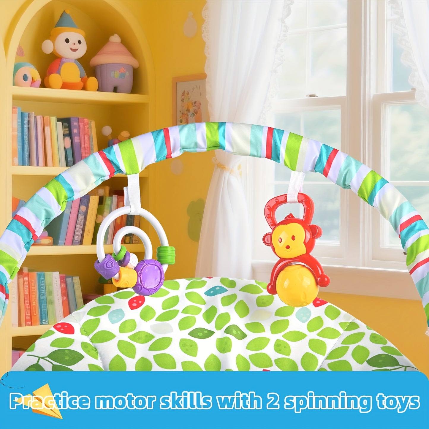 Baby Bouncer Seat with Soothing Vibration Toys & Animal & Geometric Patterns - Adjustable Straps, Breathable Mesh, Portable Design for Indoor/Outdoor Use - Unisex Infant Learning & Development, Indoor Play Seat, Playful Desig