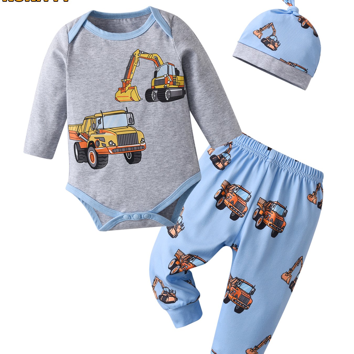 KuKitty Newborn Infant Baby Boy Clothes Outfits Set Long Sleeve Cars Print Romper Top and Pants Hat Clothing Suit, for Outdoor