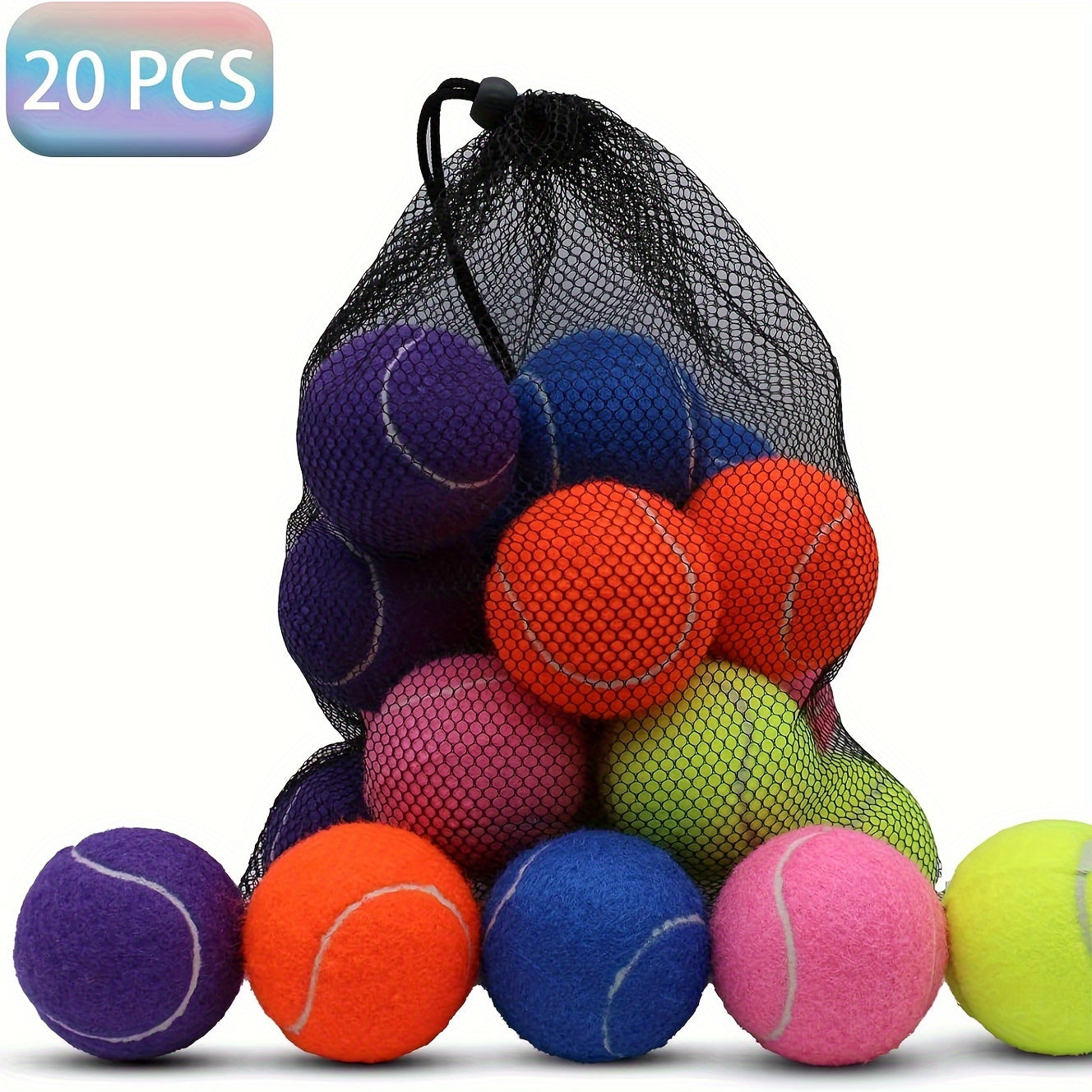 Colorful 20 Pack Tennis Balls for Dogs with Mesh Bag for Easy Transport and Play