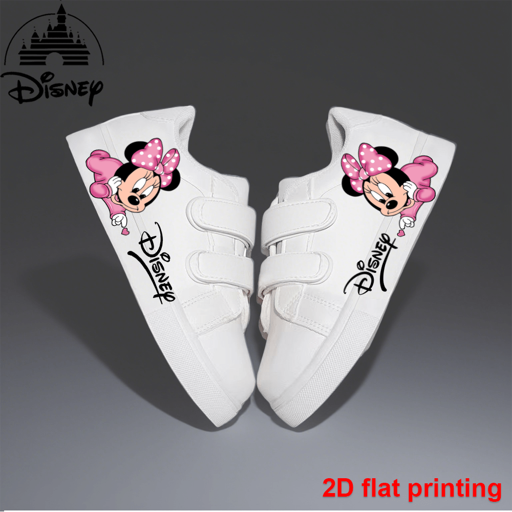 Disney Mickey and Minnie Kids Sneakers With Velcro Closure 2D Flat Printing Lightweight All Season Casual Shoes