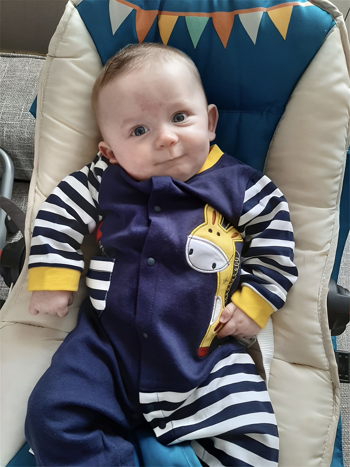 KuKitty Baby Boy Romper Infant Long Sleeve Giraffe Pattern Striped Jumpsuit, for Outdoor