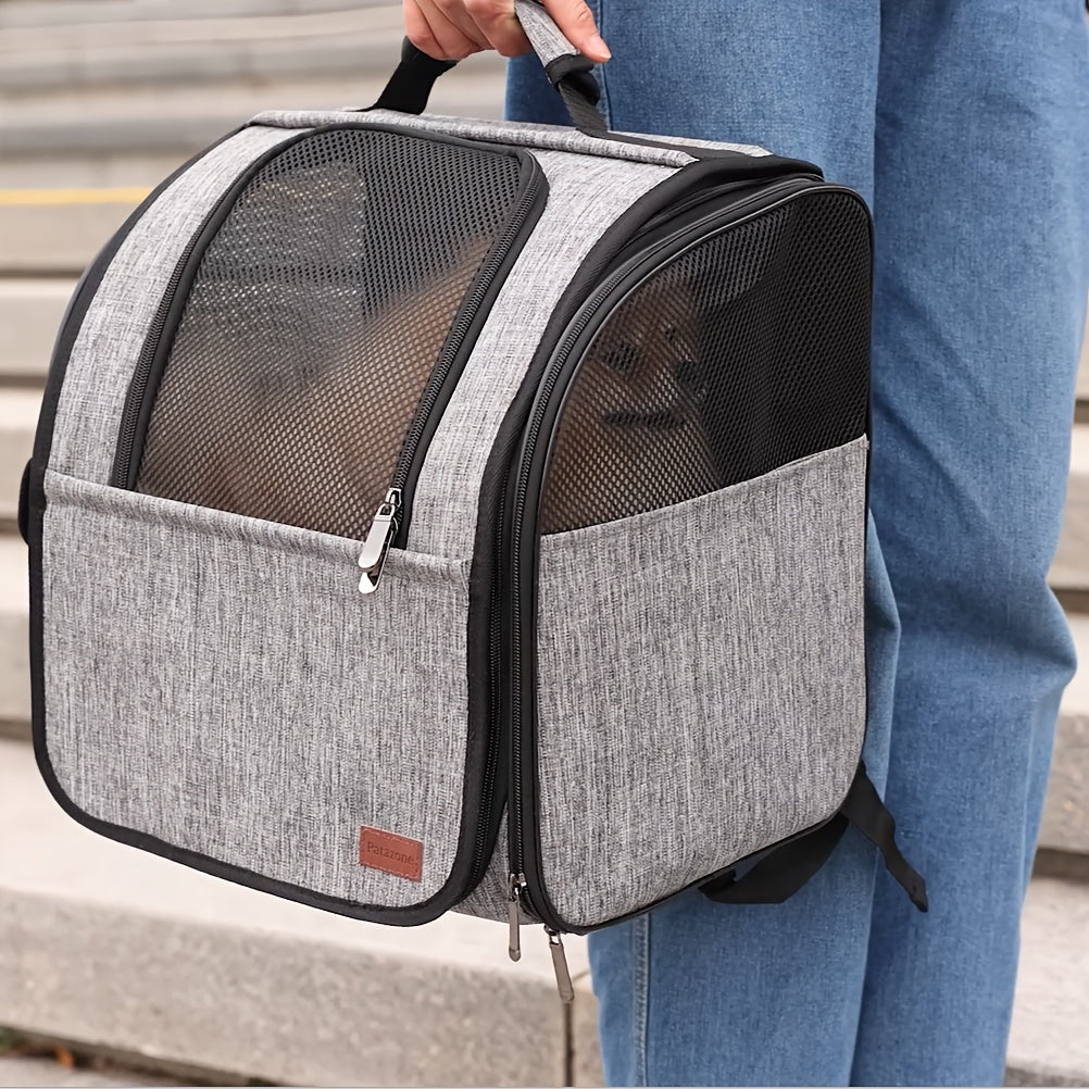 Foldable Backpack Pet Carrier Stroller for Cats & Dogs - Dual-Door Ventilation Mesh, Secure Zipper Closure, Ergonomic Handle & Detachable Wheels - Durable Lightweight Design for Travel, Vet Visits, Outdoor Adventures, Pet Str