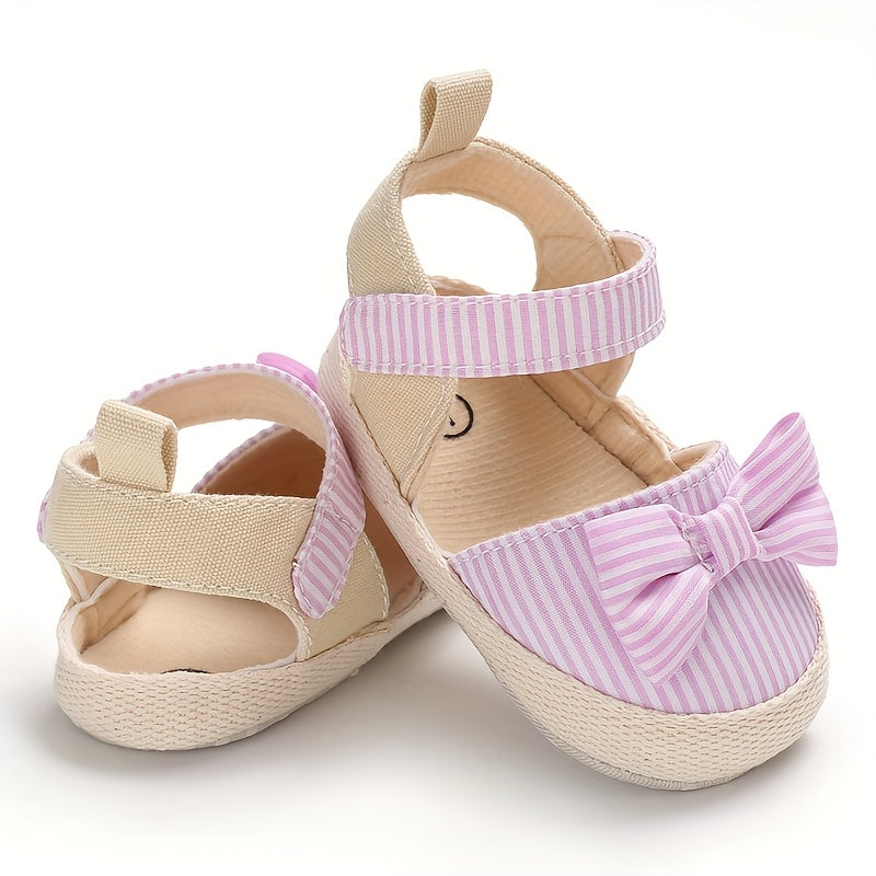 Adorable Striped Bowknot Mary Jane Shoes for Baby Girls - Soft Sole, Non-Slip First Walker Flats for Spring/Summer