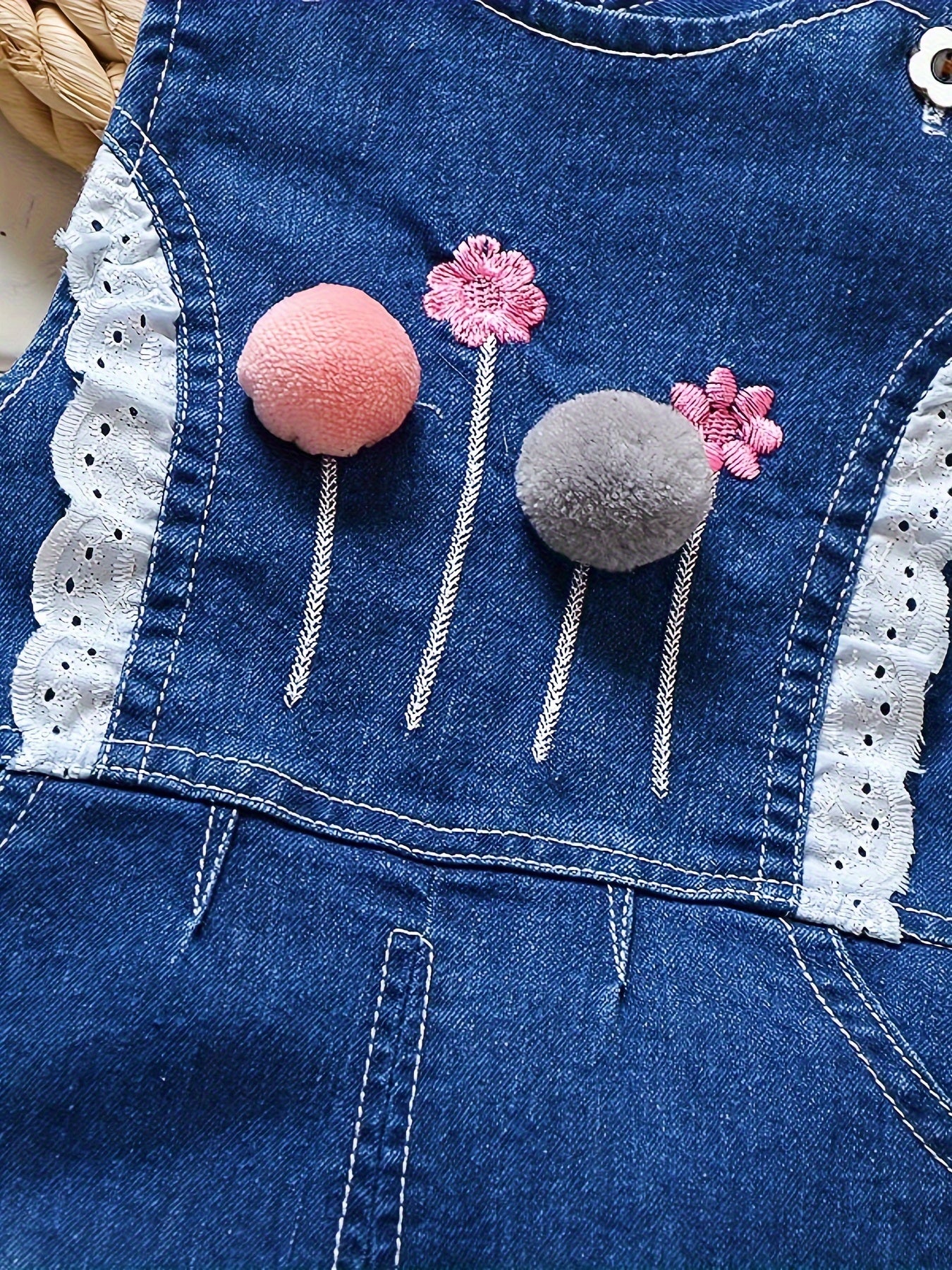 Girls' Jeans-like Overalls - Non-Stretch Denim-Style Toddler pants, Cute Butterfly & Floral decorations, Easy Hand Wash Care for Everyday & Special Occasions (0-4 Years) - Baby Girl Clothing, Toddler Girl Pants, Playful Toddl