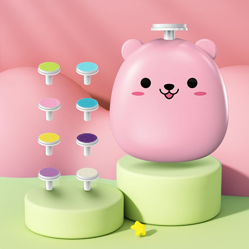 Baby Electric Nail Grinder with Bear Shape Rechargeable Quiet Portable 8 Grinding Heads
