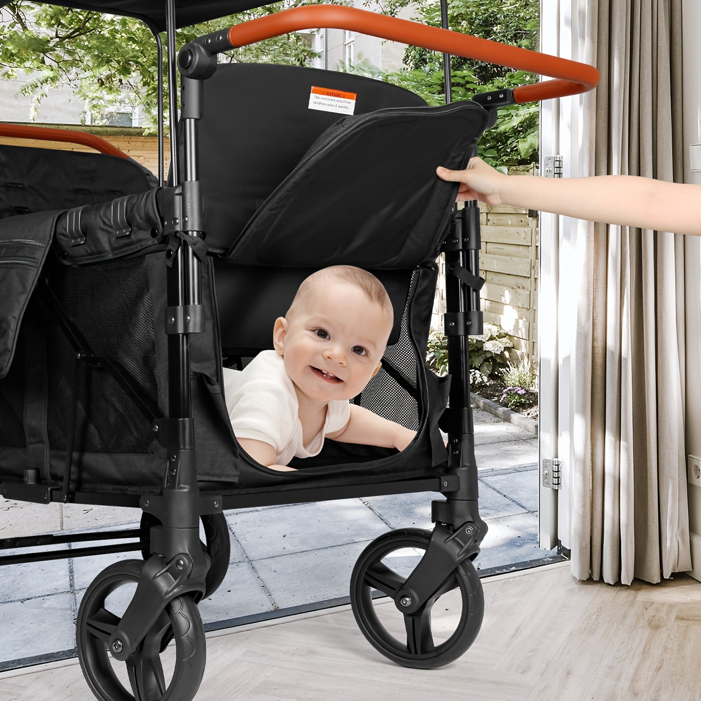 Luxury Foldable Stroller Wagon with Adjustable Canopy - Black/Gray, Durable Iron Frame, Polyester Fabric, 5-Point Harness, Dual Installation, Ideal for Outdoor Adventures, Supports Up to 55 lbs, Wagon Stroller, SERLD