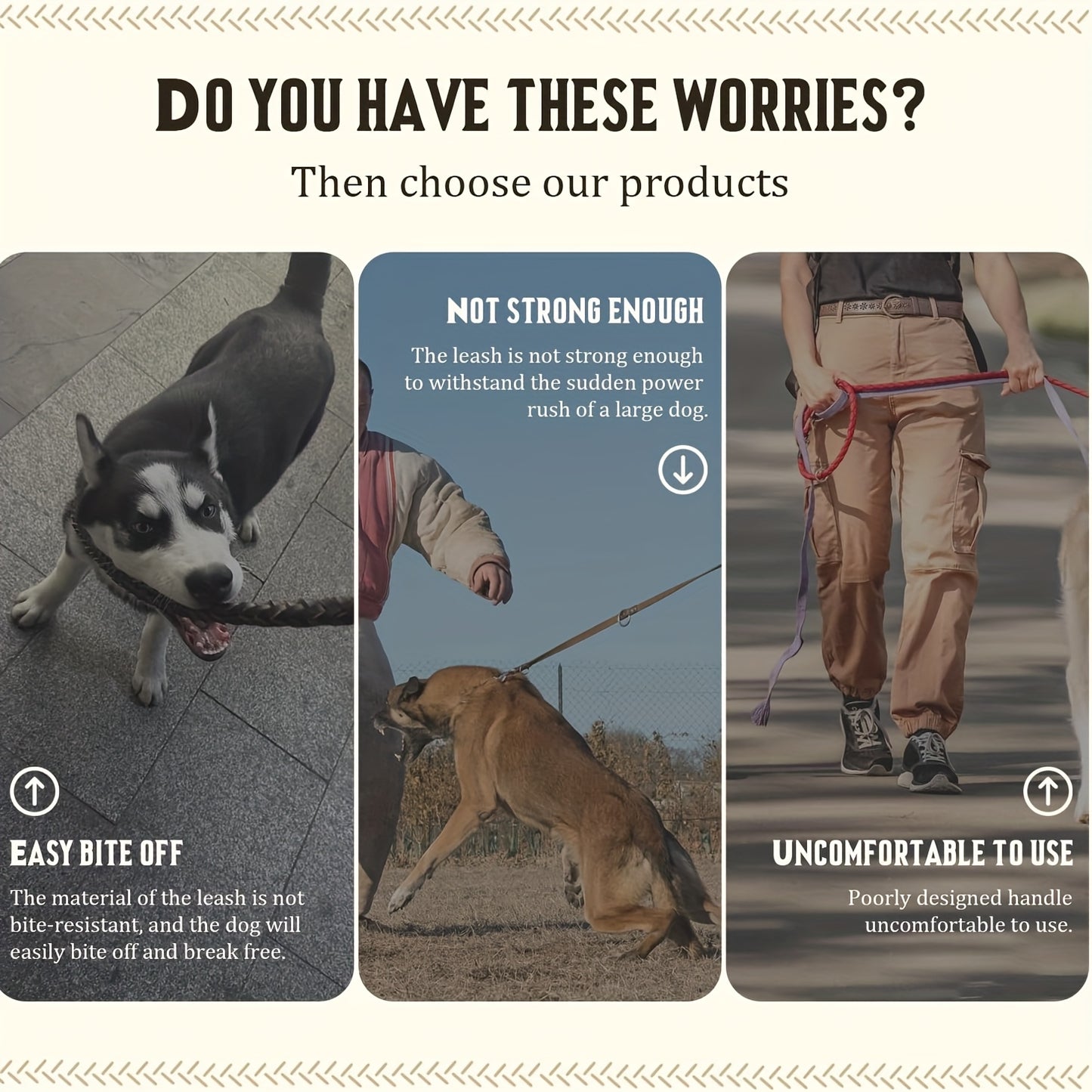 [Genuine Dog Leash] High Quality 5-Foot Genuine Dog Leash with Cowhide Collar | Medium & Large Dogs, Golden Retriever, German Shepherd & More