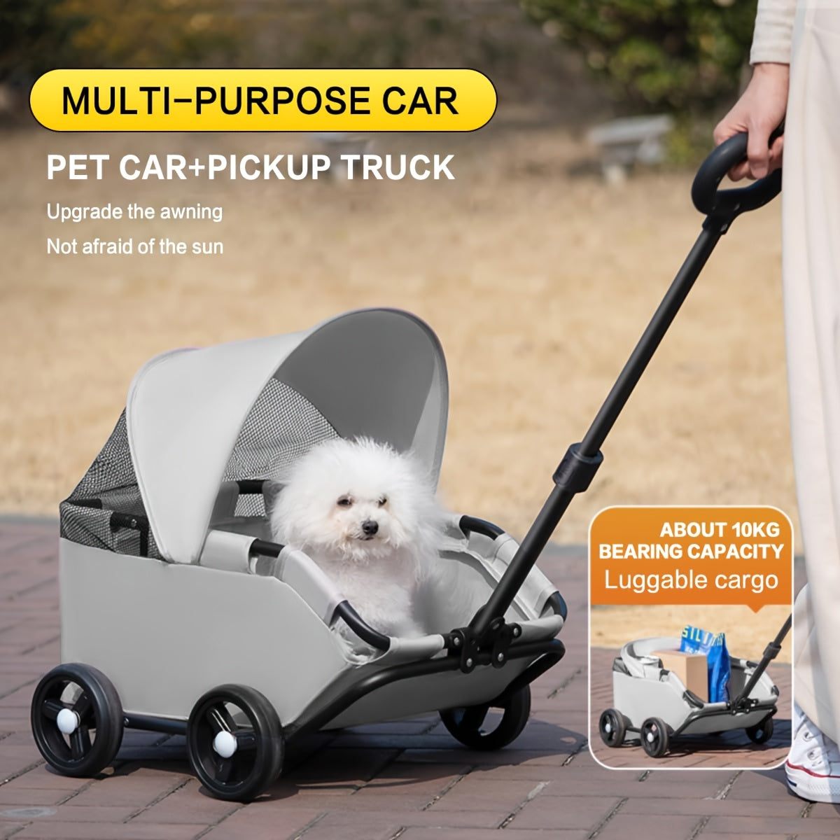 Heavy-Duty 4-Wheel Pet Stroller for Large Dogs, Small Pets, Cats - All-Season Foldable Carrier with Travel Water Bottle Holder, Removable Sunshade Canopy, Large Wheels for Rough Terrain - Durable Metal Frame & Oxford Fabric -