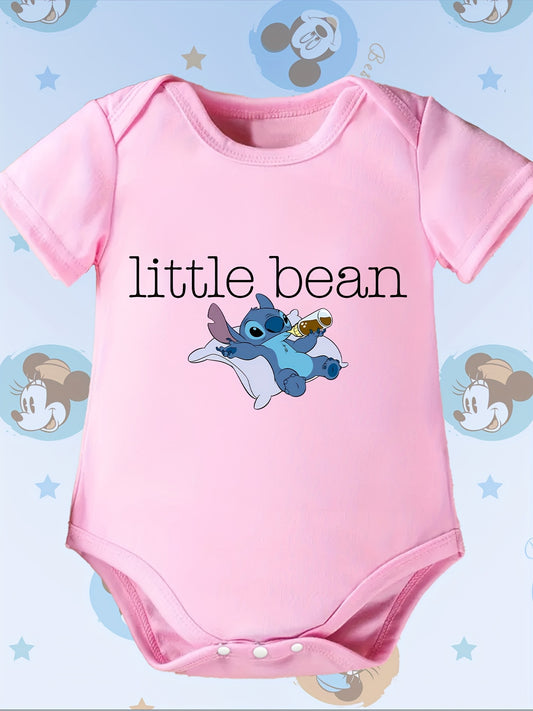 Disney Stitch Little Bean Baby Onesie Soft Pink Romper for Indoor and Outdoor Play