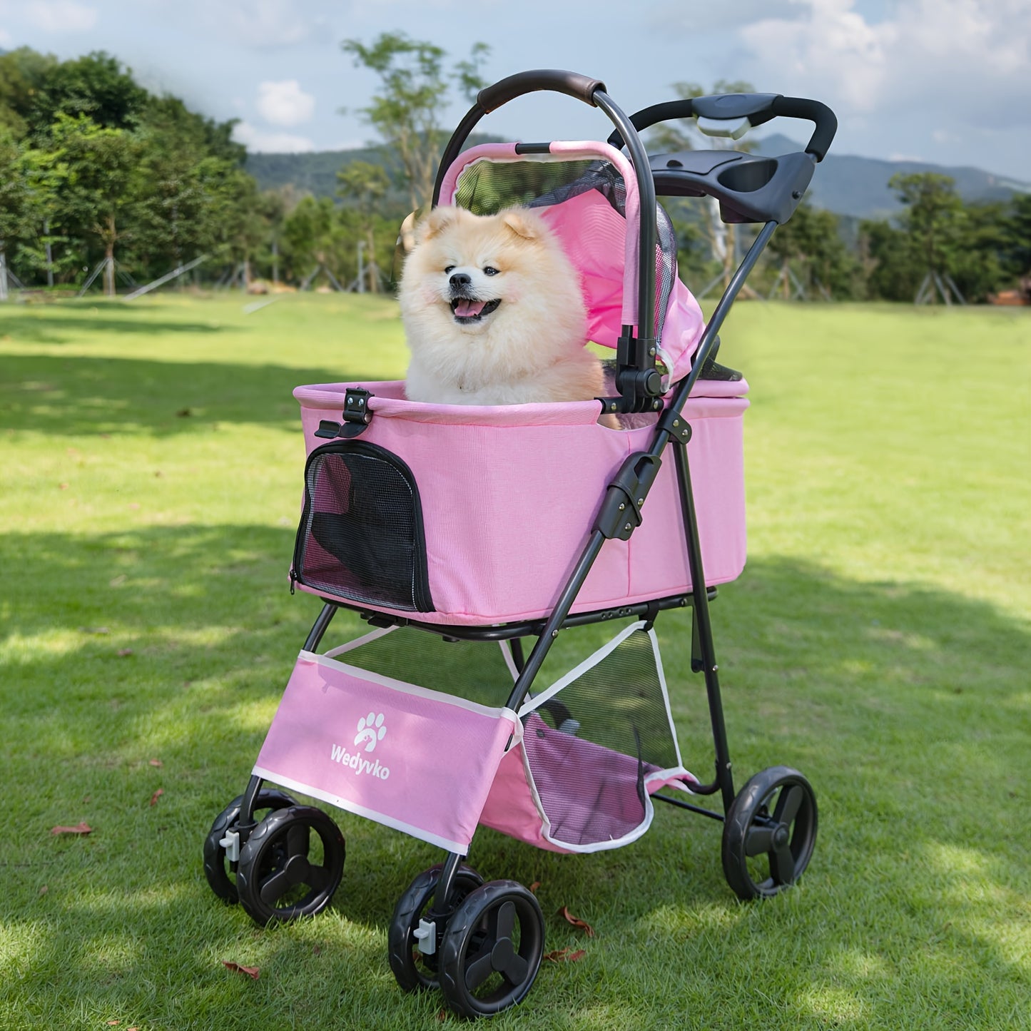 Pet Stroller For Small To Medium Dogs Durable Cat Stroller With Lightweight Aluminum Frame, One-Click Folding, No Zip Entry, PU Wheels, Multiple Pockets