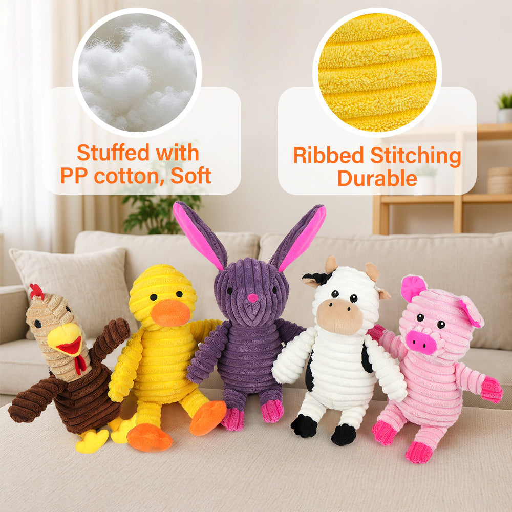 Plush Dog Squeaky Toys 5 Pack Assorted Animal Chew Toys for Small Medium Large Dogs