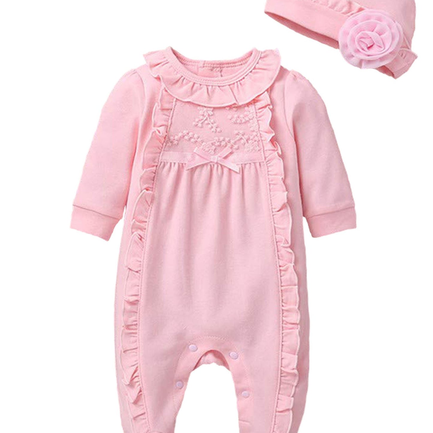 Newborn Baby Girl Fall Winter Romper Set With Hat Two Piece