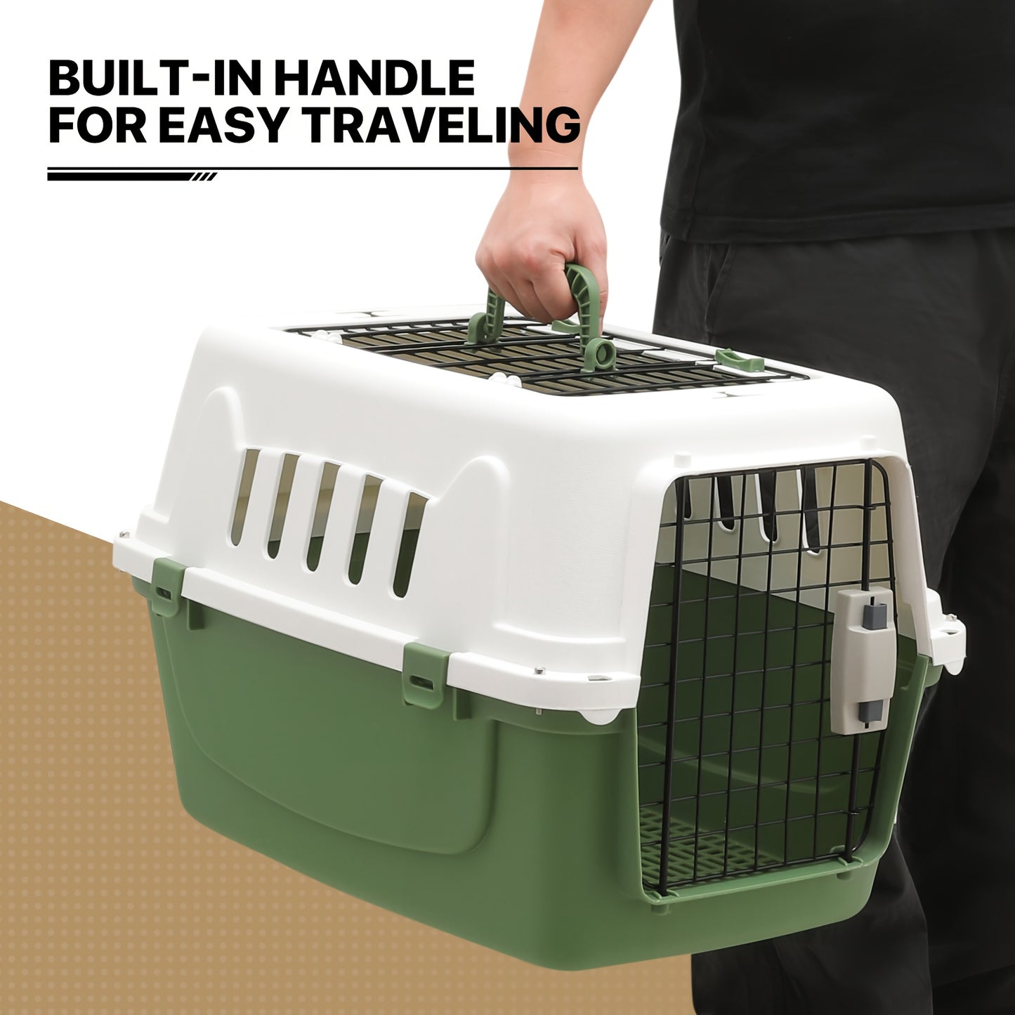22 Inch Dog Crate Plastic Two Door Top Loading Cat Carrier for Small Pets Travel Safe