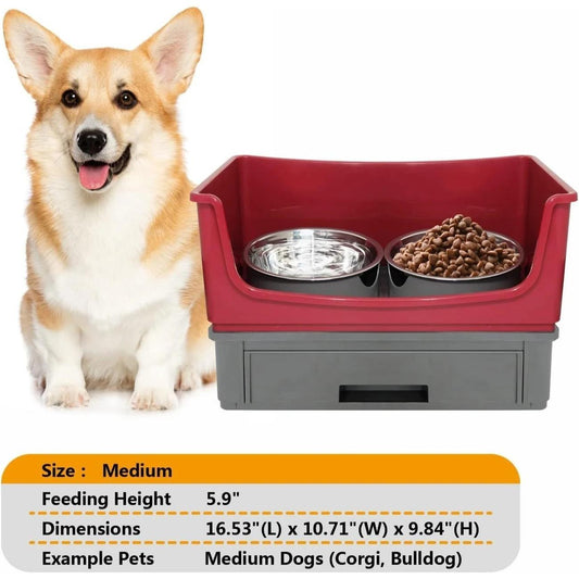 Elevated Dog Bowl Stand Set with Stainless Steel Bowls and Mess Proof Design in Grey