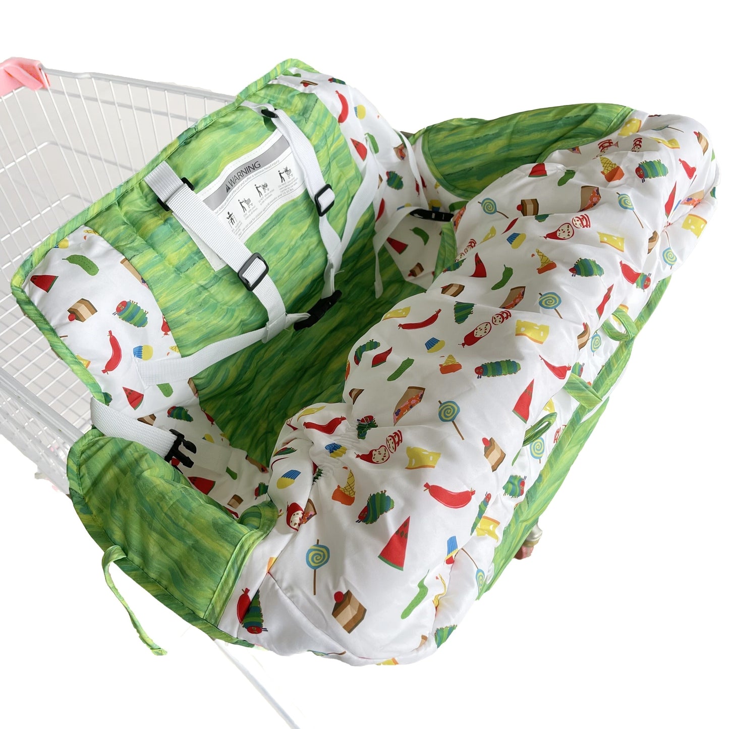 Baby Shopping Cart Cushion High Chair Cover Green Caterpillar Design Soft Padded Safety Belt